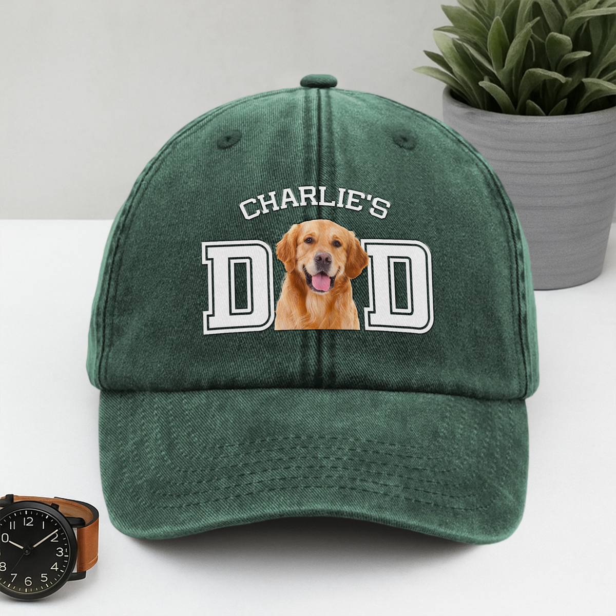 Custom Photo Dog Cat Dad Washed Denim Baseball Cap HA75 892466