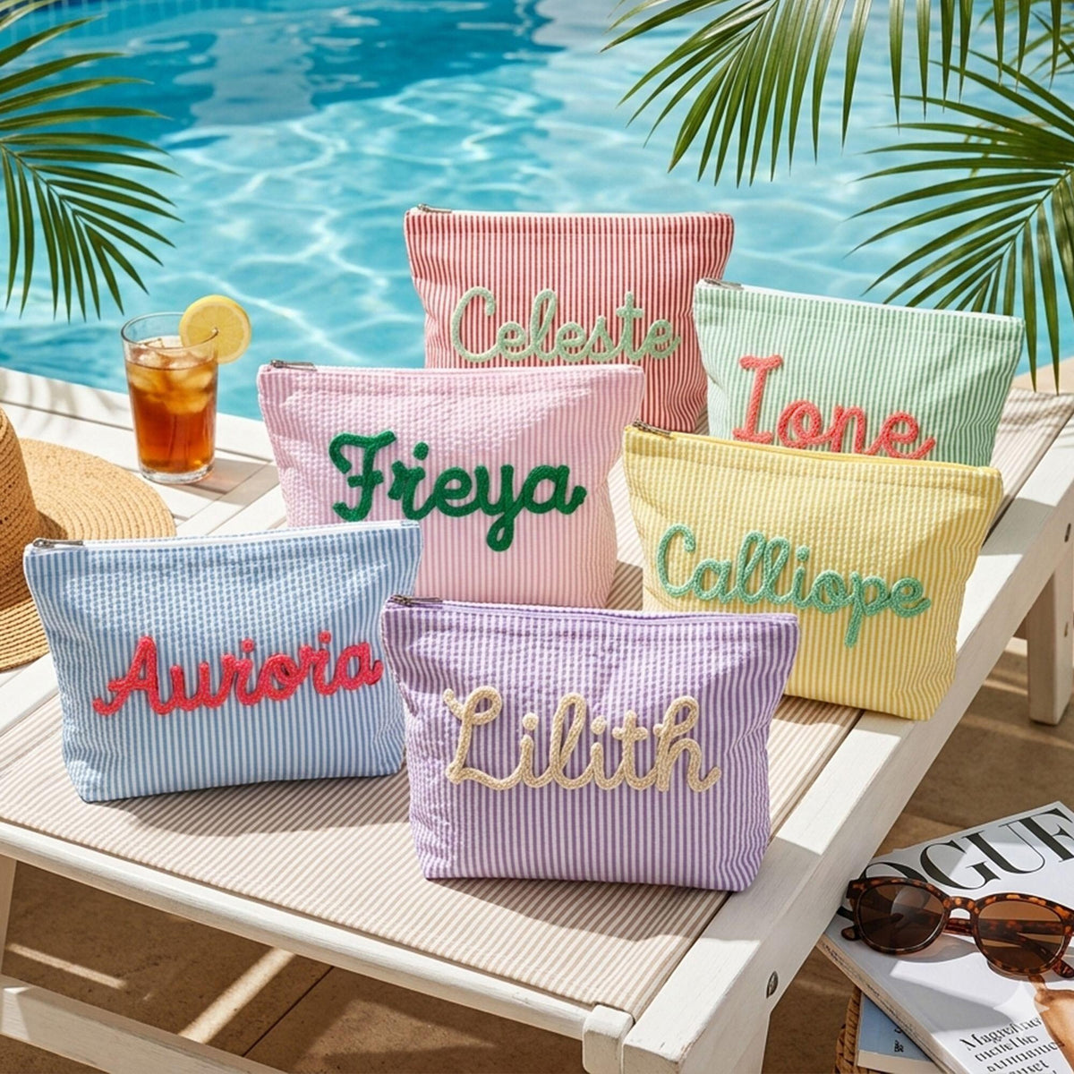 Personalized Name Seersucker Makeup Bag