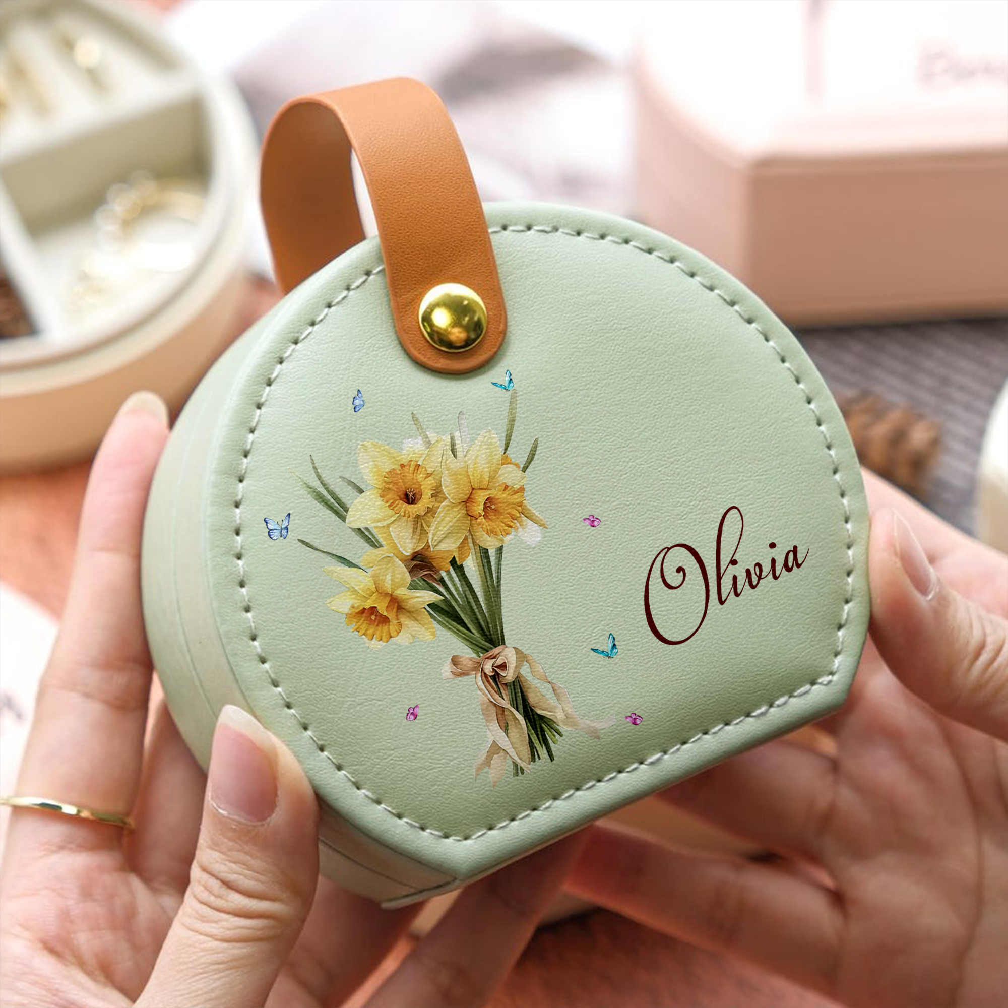 Birthmonth Flower - Personalized Travel Jewelry Box With Handle HA75 892848
