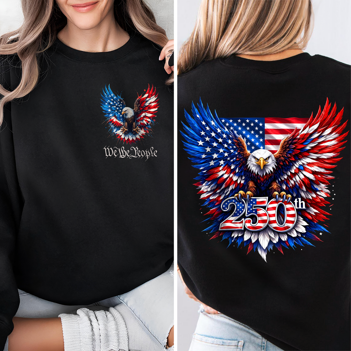 250 Years American 250th Anniversary Back & Front Shirt USA Flag We The People Dark Shirt CH07 910954