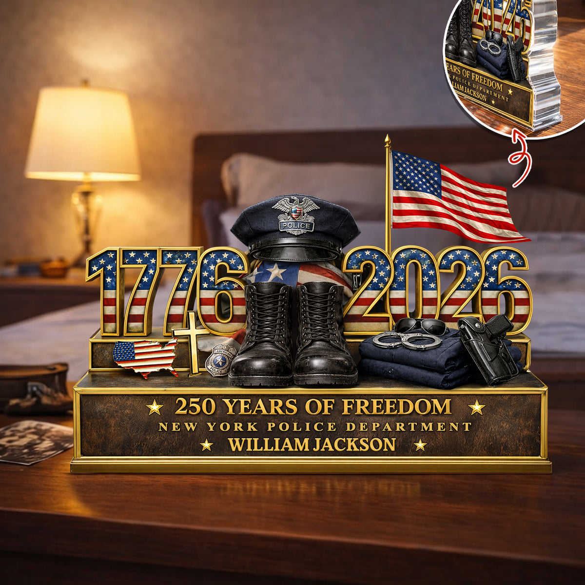 Personalized Police Office 250 Years Of Freedom 1776–2026 Acrylic Block Plaque - Police Gift, Patriotic Memorial Decor HO82 901888