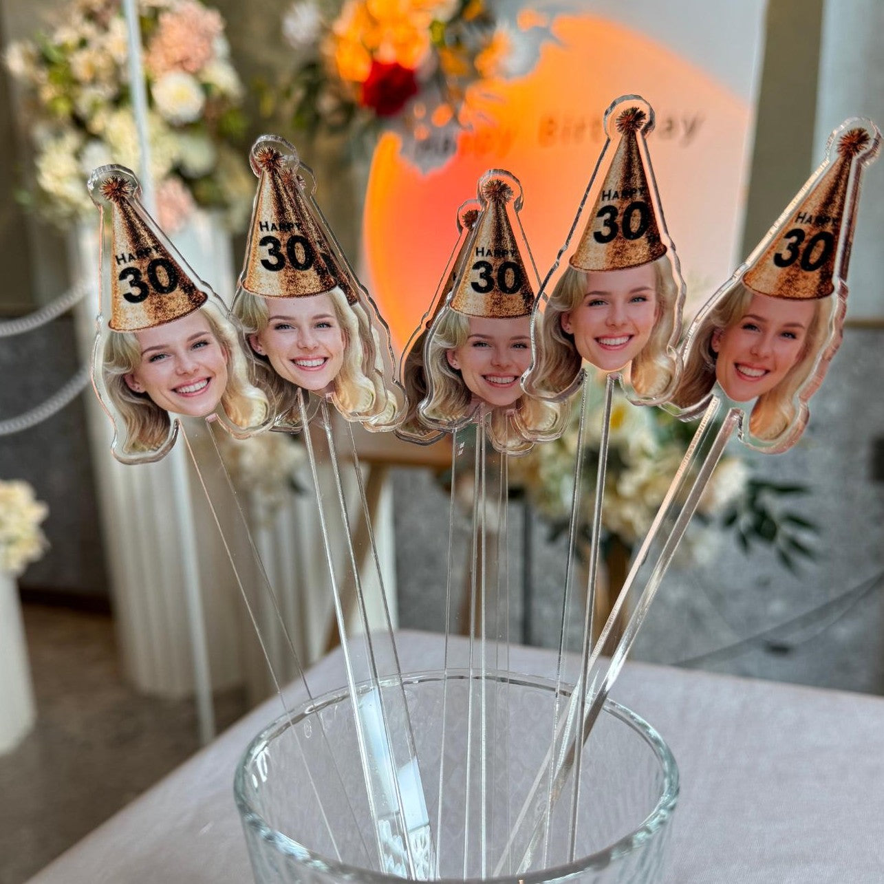 Custom Funny Face Happy 30th Birthday Cocktail Drink Stirrers Party Decoration LM32 899929