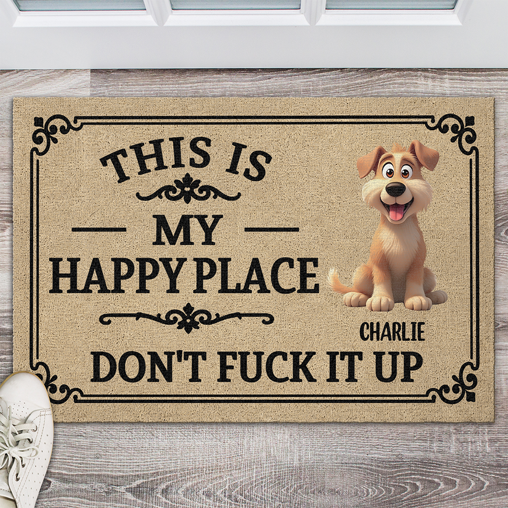 Personalized This Is My Happy Place Welcome Doormat Dog Lover Gift TH10 170487