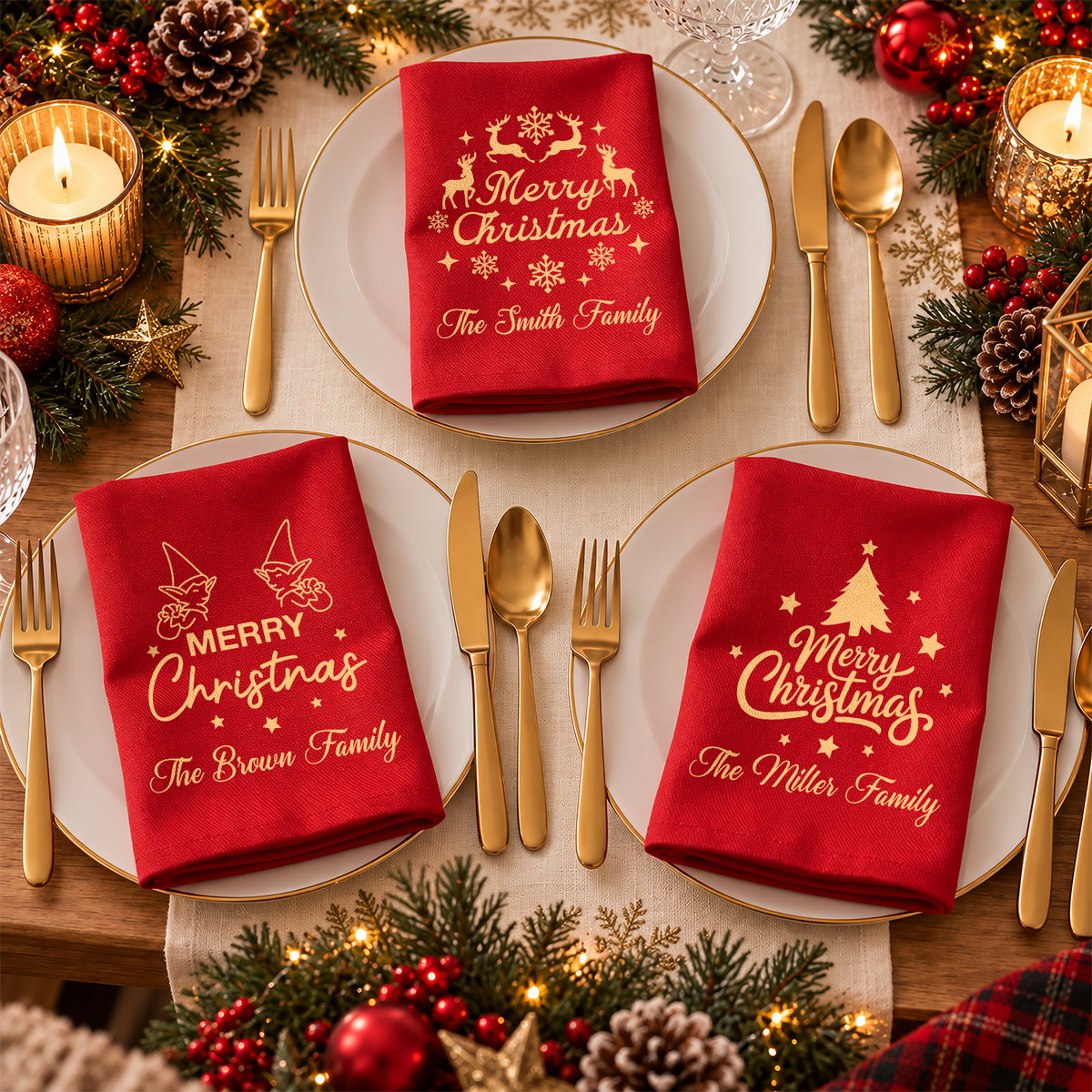 Custom Family Name Merry Christmas Reusable Cotton Napkin Christmas Decor HA75 919456