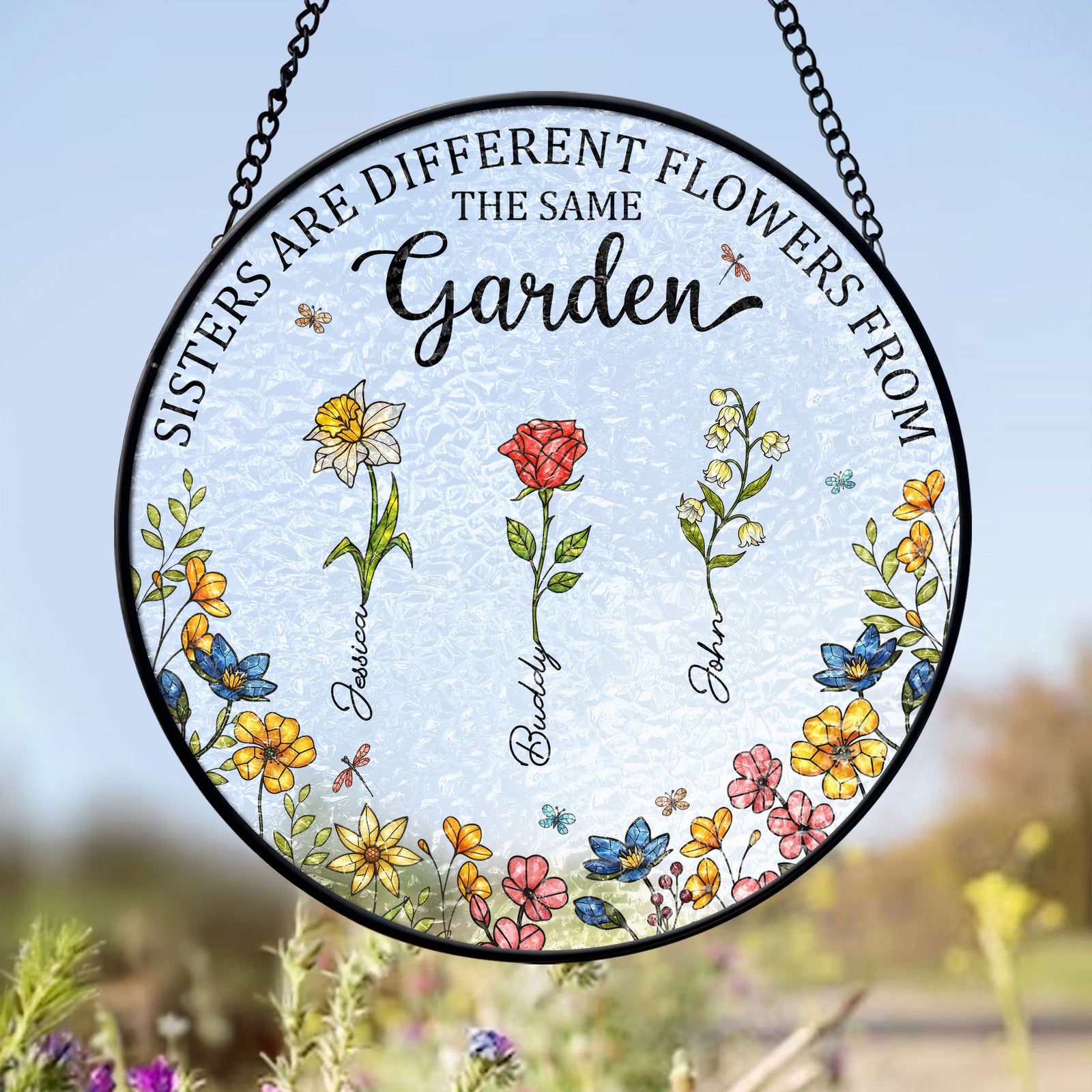 Personalised Birth Flower Sisters Besties From The Same Garden Stained Glass Suncatcher LM32 893943