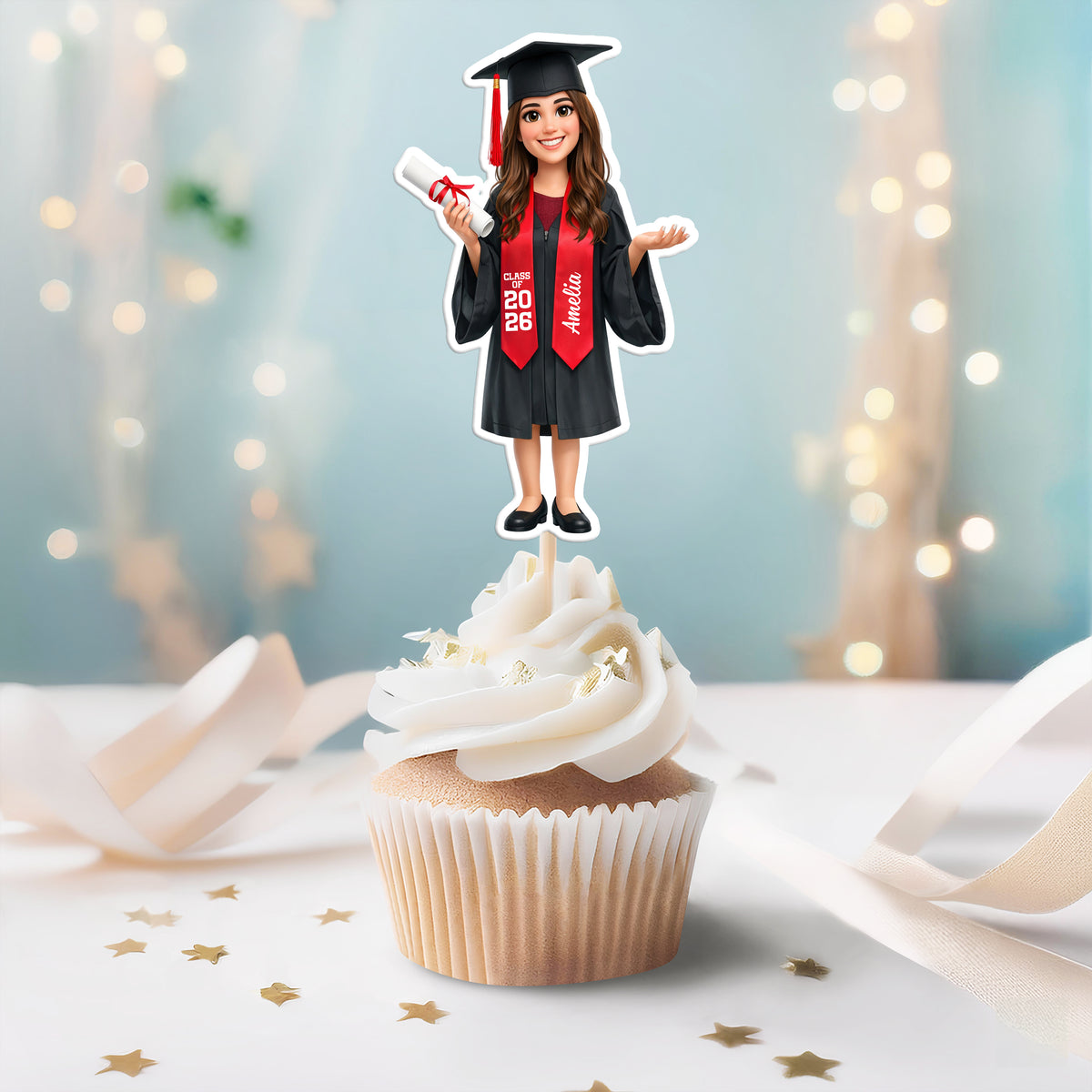 Custom Photo Class Of 2026 3D Cartoon Style Graduation Cupcake Toppers HA75 920074