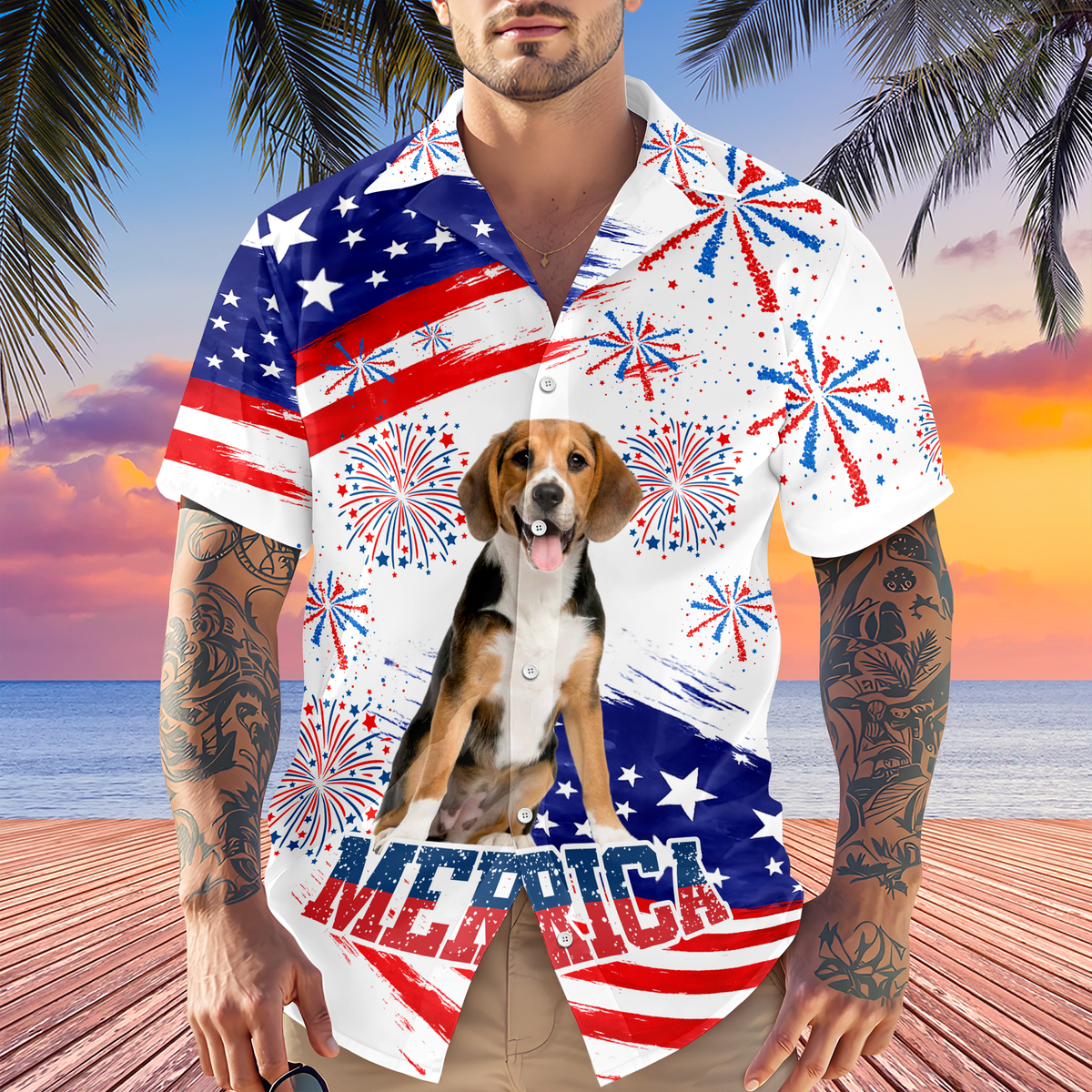 Custom Dog Photo Merica Hawaii Shirt TH10 169079