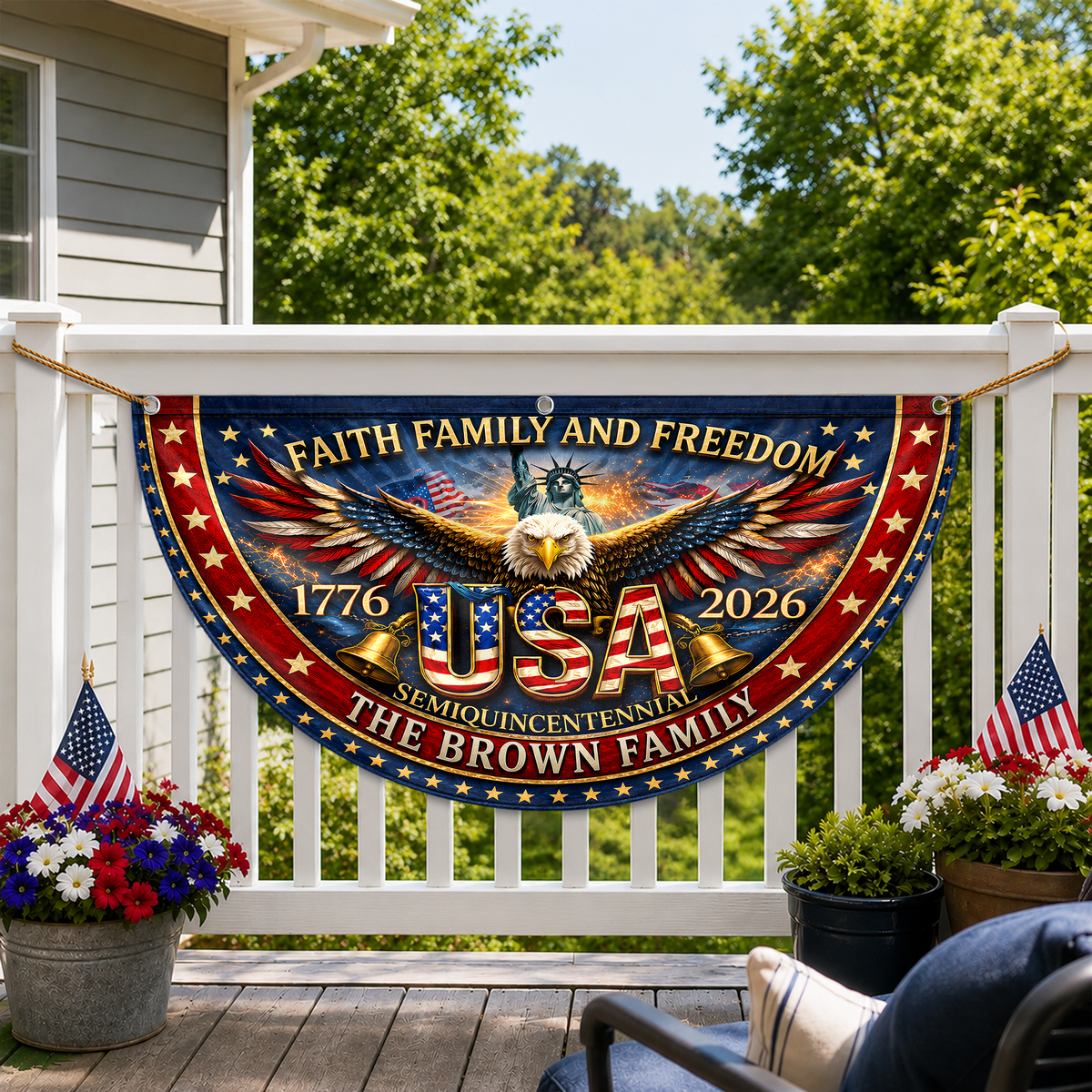 Custom Name American Flag Eagle 250th Anniversary 1776-2026 Non-Pleated Fan Flag LM32 669339