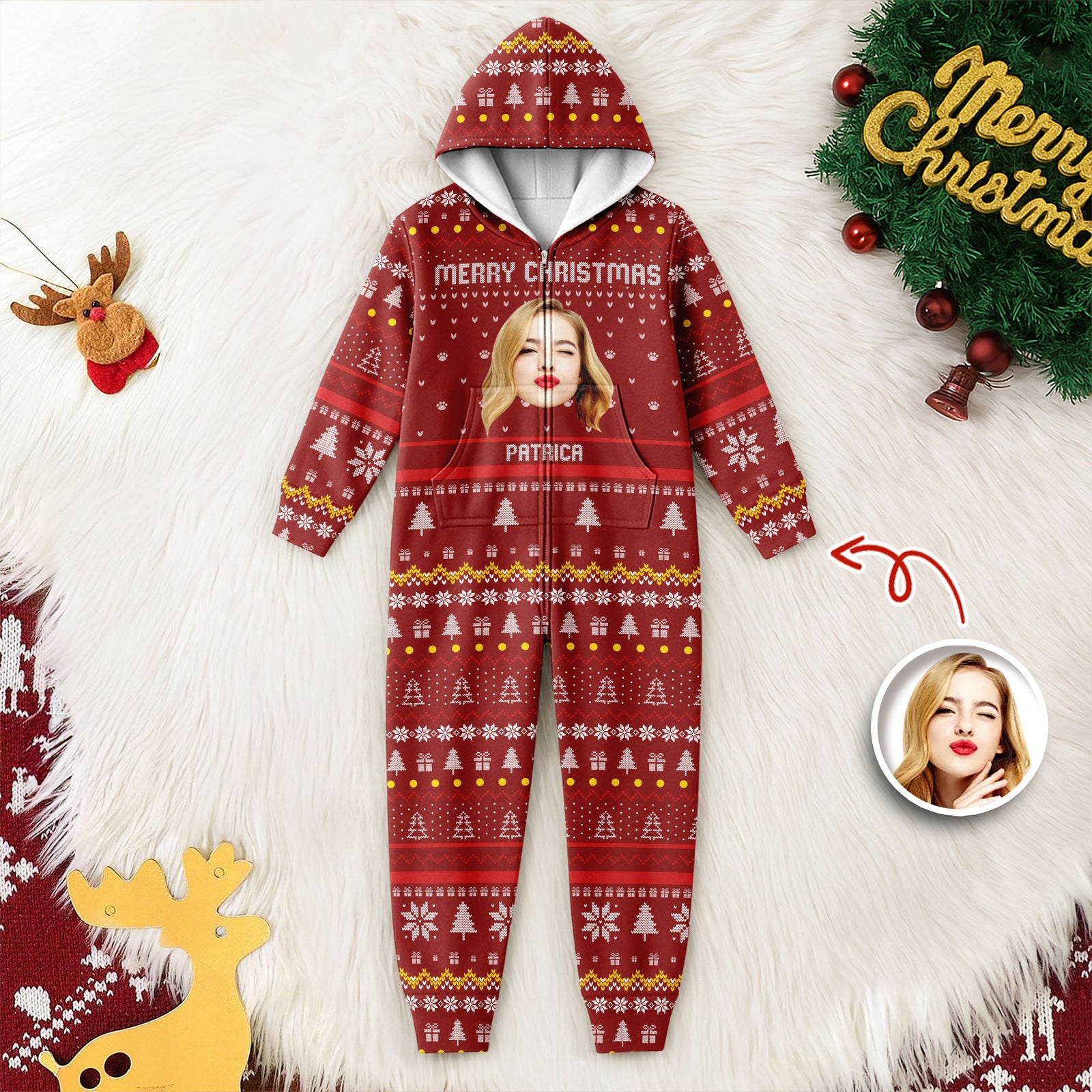 Custom Portrait Photo Merry Christmas Onesie Pajamas HO82 900640