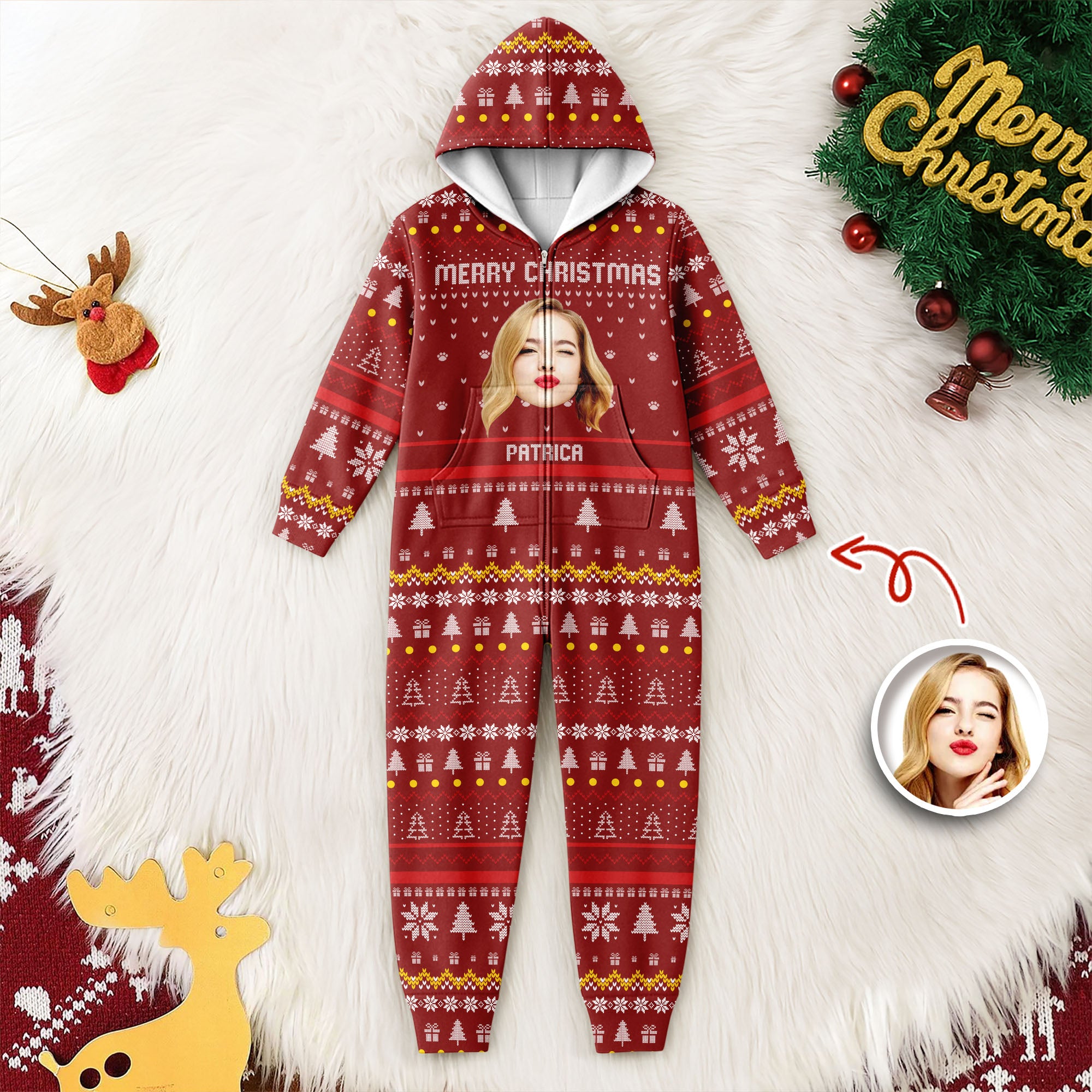 Custom Portrait Photo Merry Christmas Onesie Pajamas HO82 900640