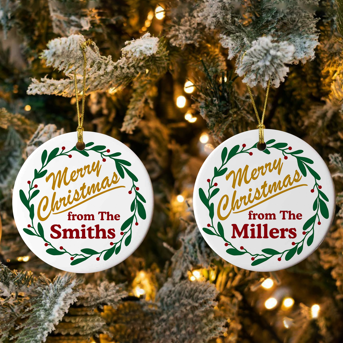 Custom Family Name Merry Christmas Ceramic Ornament TH10 171531