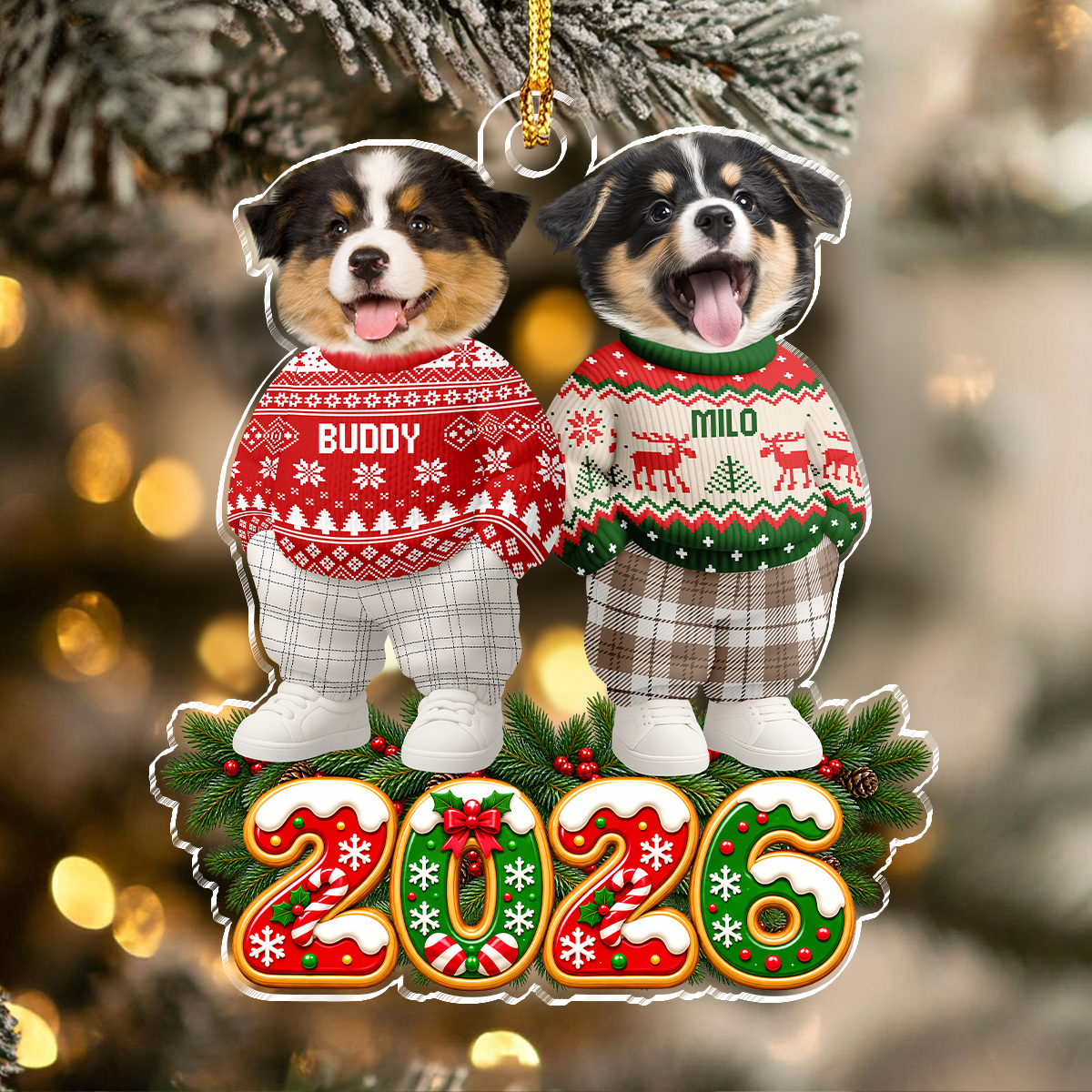 Custom Dog Cat Photo with Xmas Clothes Christmas Acrylic Ornament HO82 904152