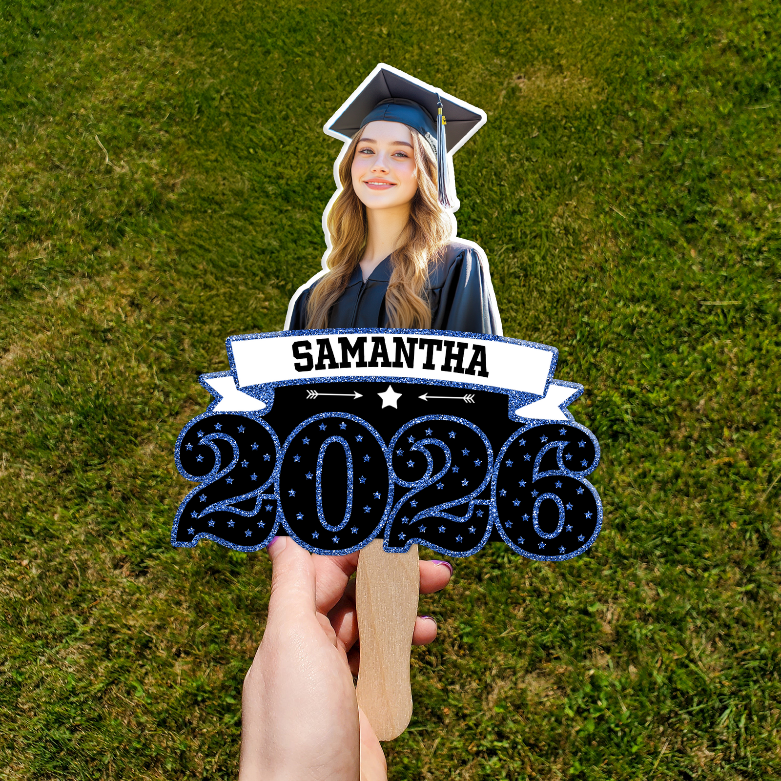 Personalised Faux Glitter Face Photo Graduation Congrats Face Fan with Name Graduation Gift for Graduates HO82 901450