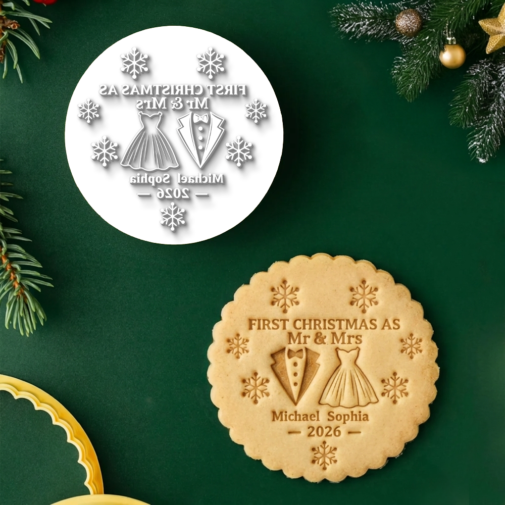 Personalized First Christmas As Married Cookie Stamp, Personalized Holiday Baking Gift HO82 904164