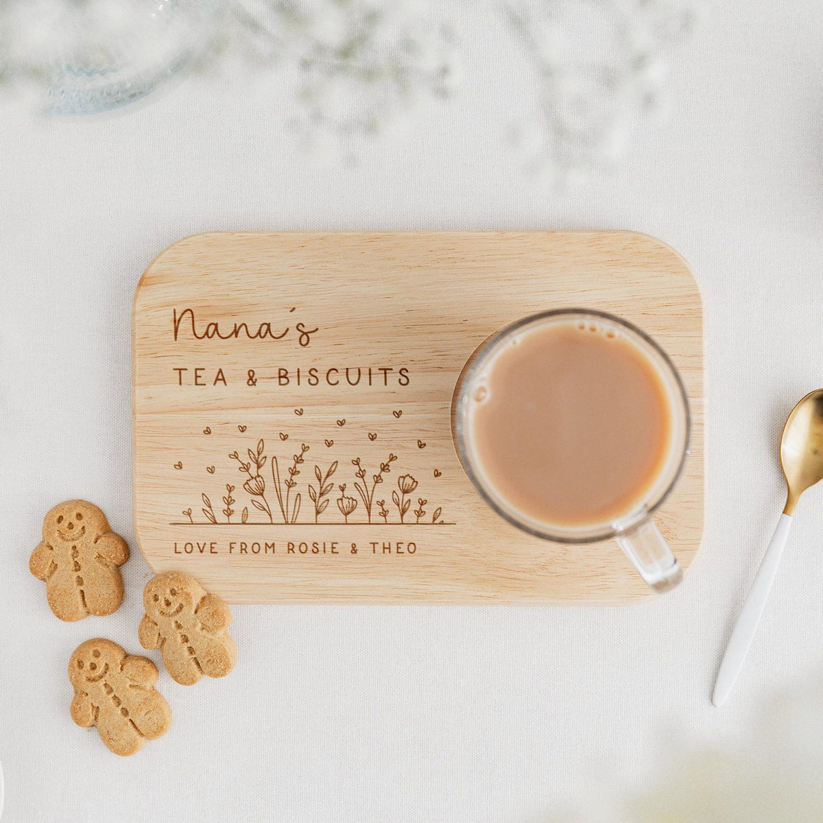 Personalized Mum's Tea & Biscuits Wooden Tray - Gift For Mom, Mother's Day Gift HO82 901748
