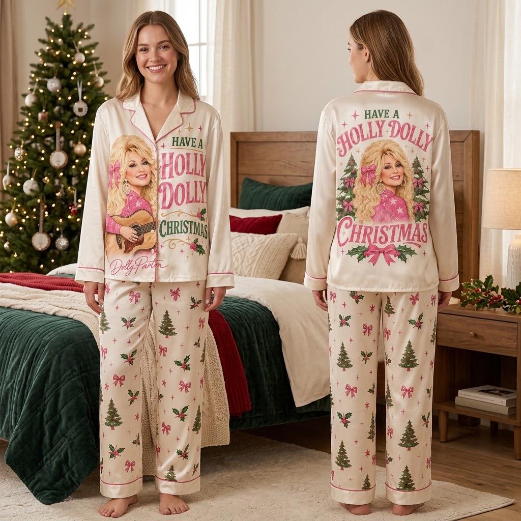 Have A Holly Pink Country Christmas Pajamas Set, Western Family Holiday PJs LM32 670157