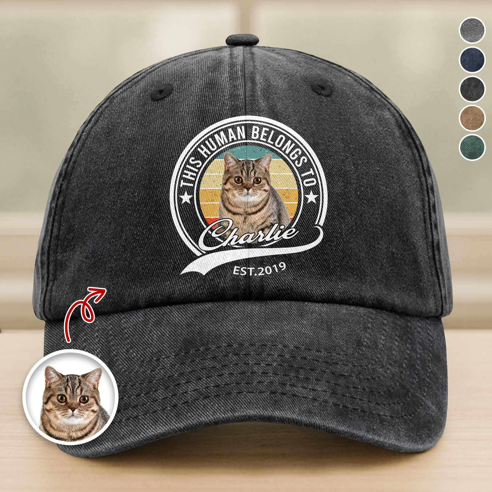 Custom Photo Human Belongs To Cat Washed Denim Baseball Cap HA75 897230