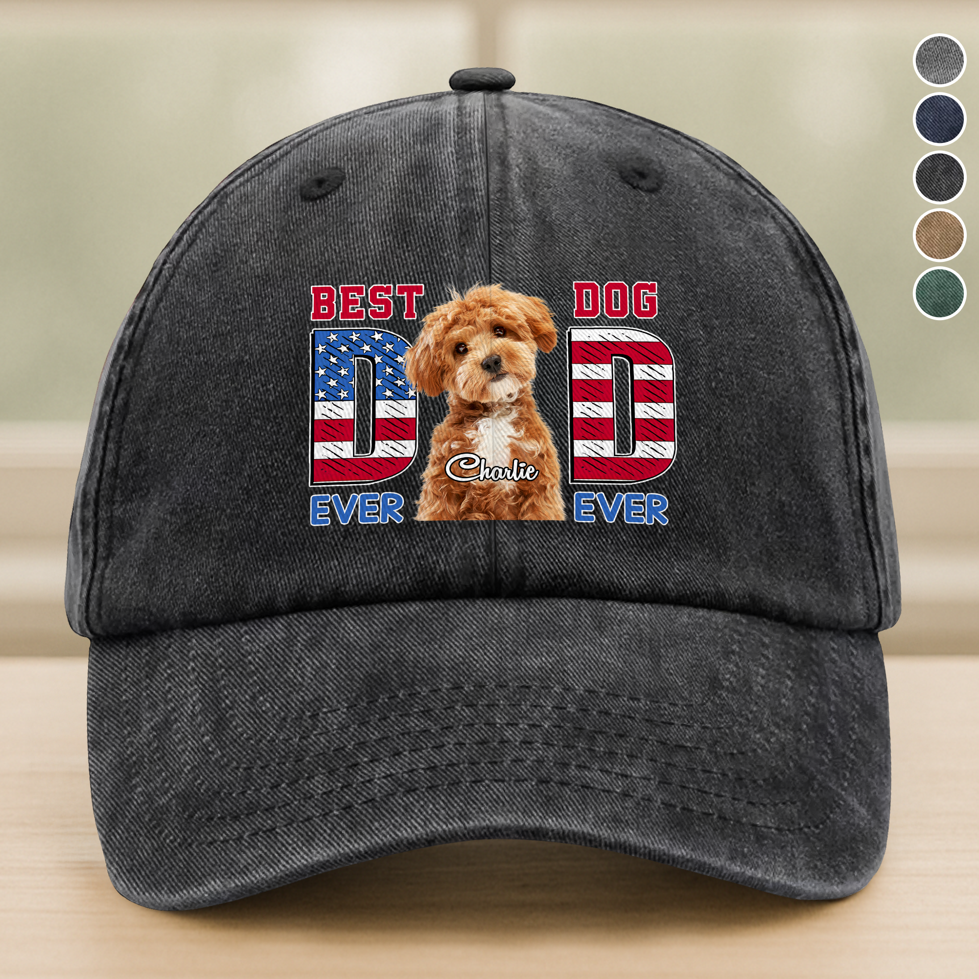 Best Dog Dad Ever Ever 4th Of July Personalized Washed Denim Baseball Cap CH07 896052