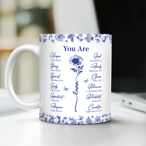 God Says You Are Christian Gift Toile De Jouy Birth Flower - Personalized Mug TH10 894797