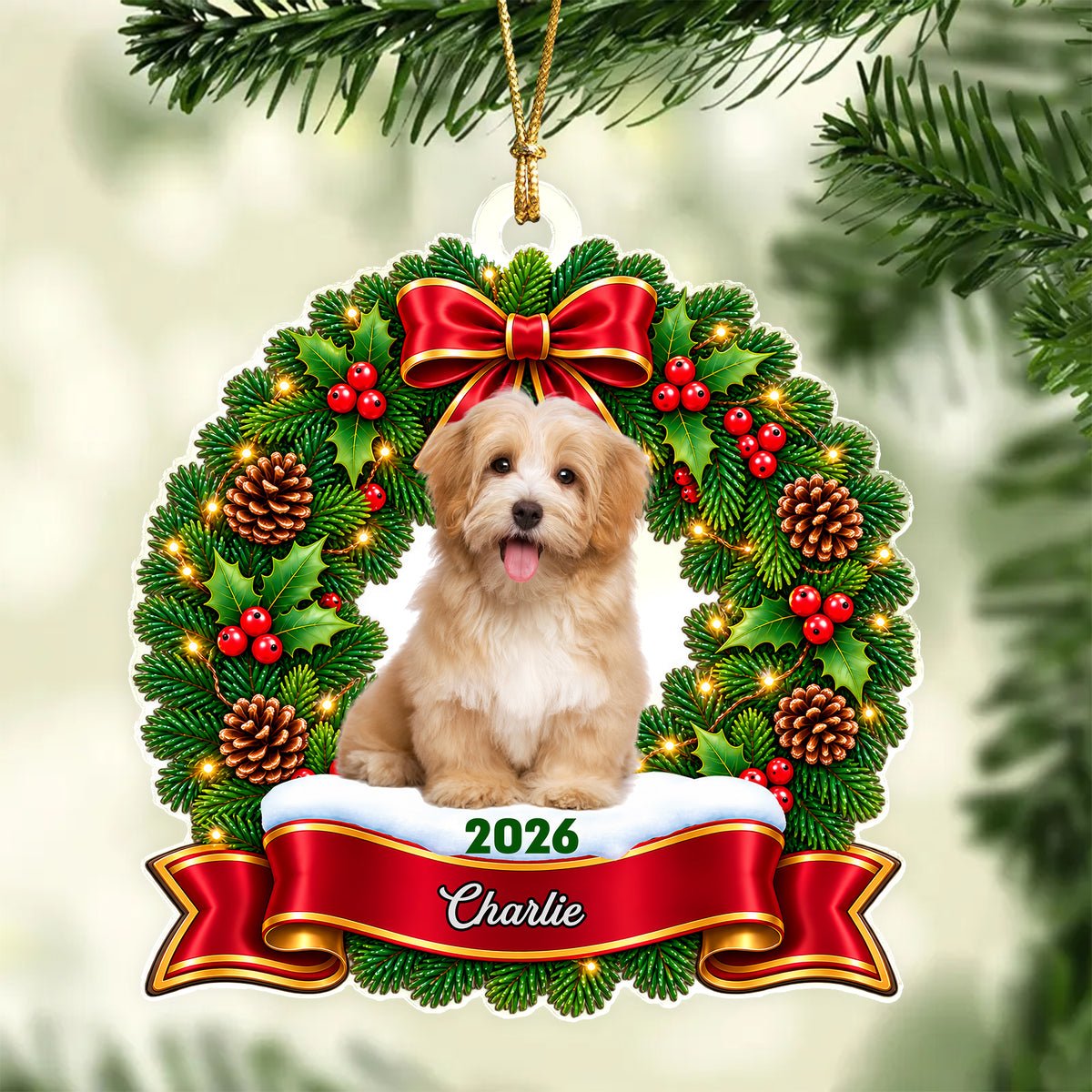 Personalized Dog Cat Photo Christmas Wreath Acrylic Ornament LM32 670365