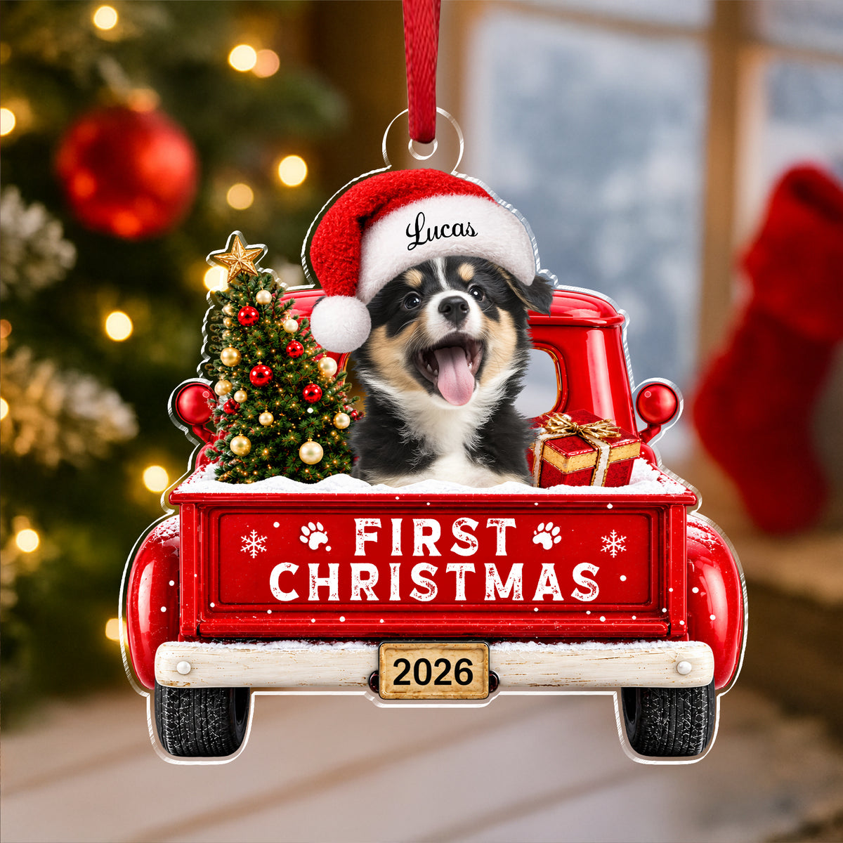 Custom Dog Photo Merry Woofmas Acrylic Ornament - Personalized Christmas Gift for Dog Lovers CH07 180496