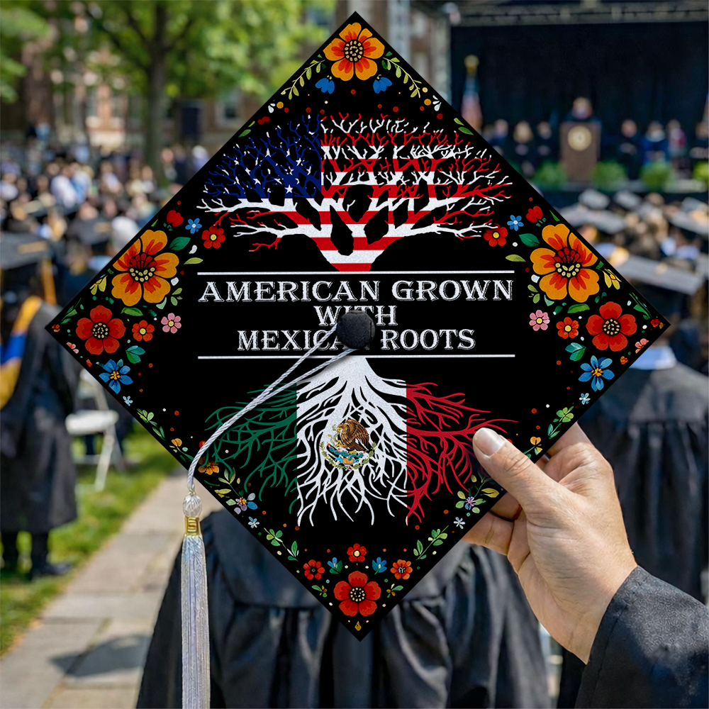 American Grown With Mexican Roots Graduation Cap Topper Decoration TH10 169221