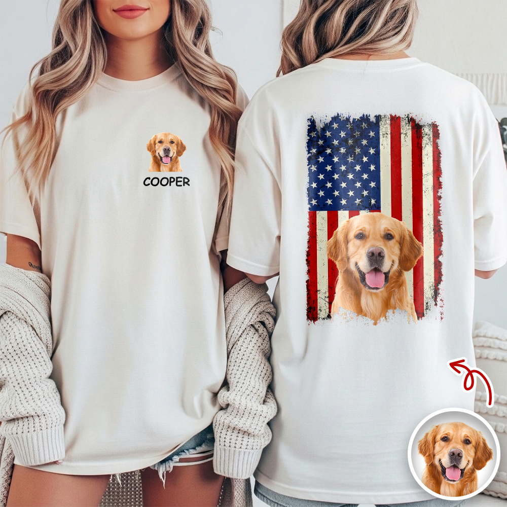 Custom Photo America Flag Dog Back & Front Comfort Shirt Gift For Dog Lover TH10 169367