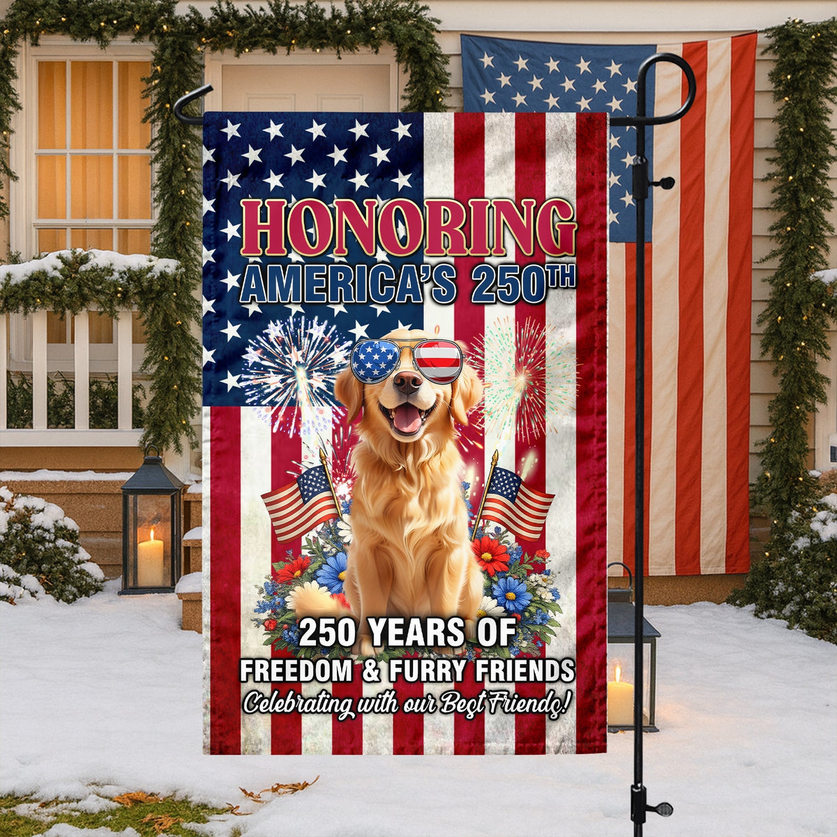 Personalized 250 Years Of Freedom & Furry Friends Garden Flag, Gift For Dog Lovers TH10 898831
