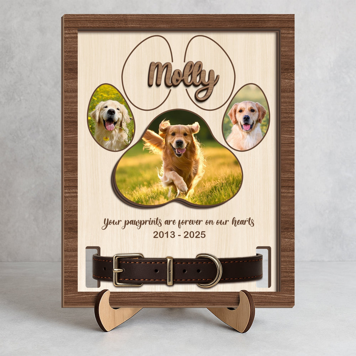 Custom Photo Your Pawprints Are Forever On Our Hearts Memorial 2-Layers Wooden Collar Frame LM32 893787