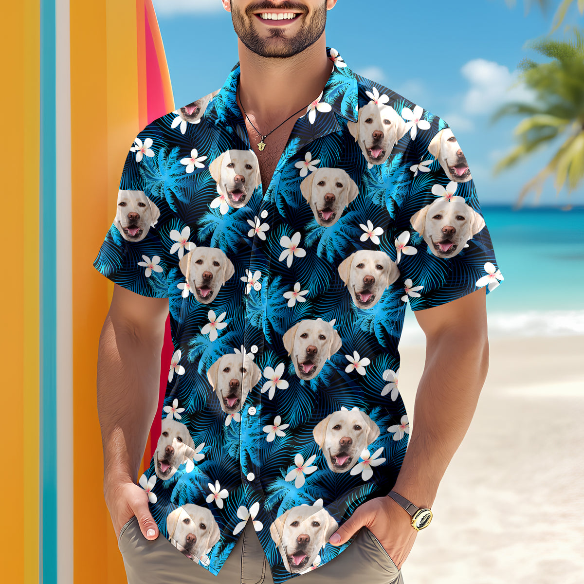 Custom Dog Cat Human Photo Tropical Summer Hawaii Shirt HA75 921122