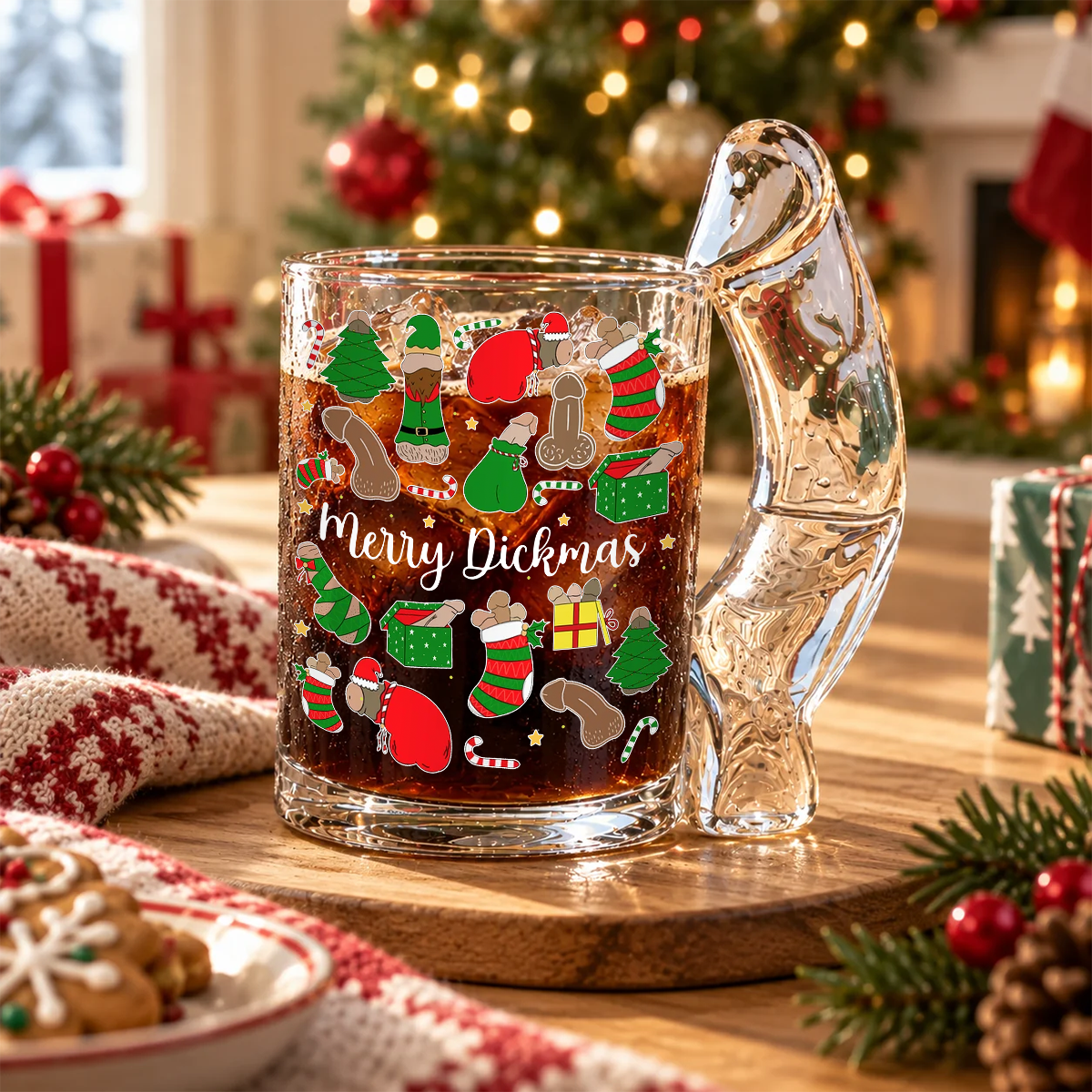 Personalized Merry Dickmas Naughty Glass Mug CH07 180804