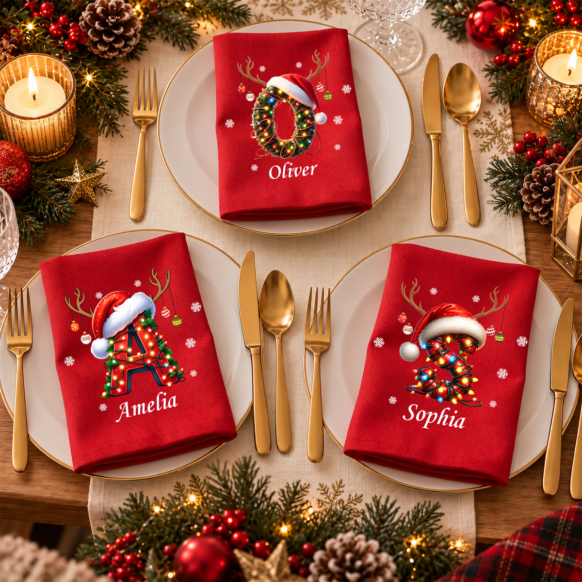 Personalized Letter Name Christmas Reusable Cotton Napkin HO82 903722