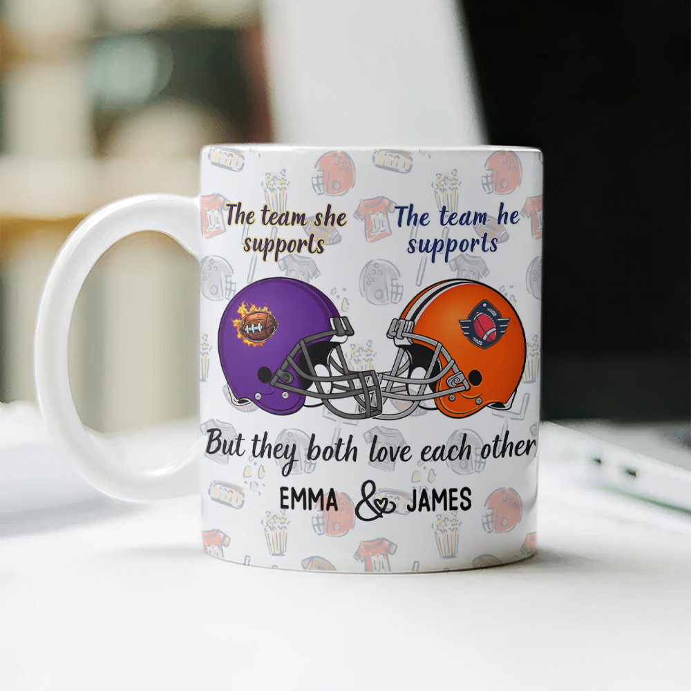 Custom Photo He Supports His Team - She Supports Her Team White Mug LM32 897827