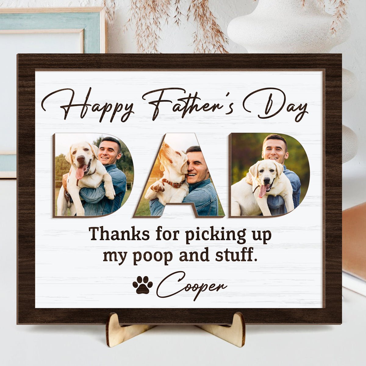 Upload Photo Happy Father's Day, Dog 2-Layered Wooden Plaque With Stand HA75 892518