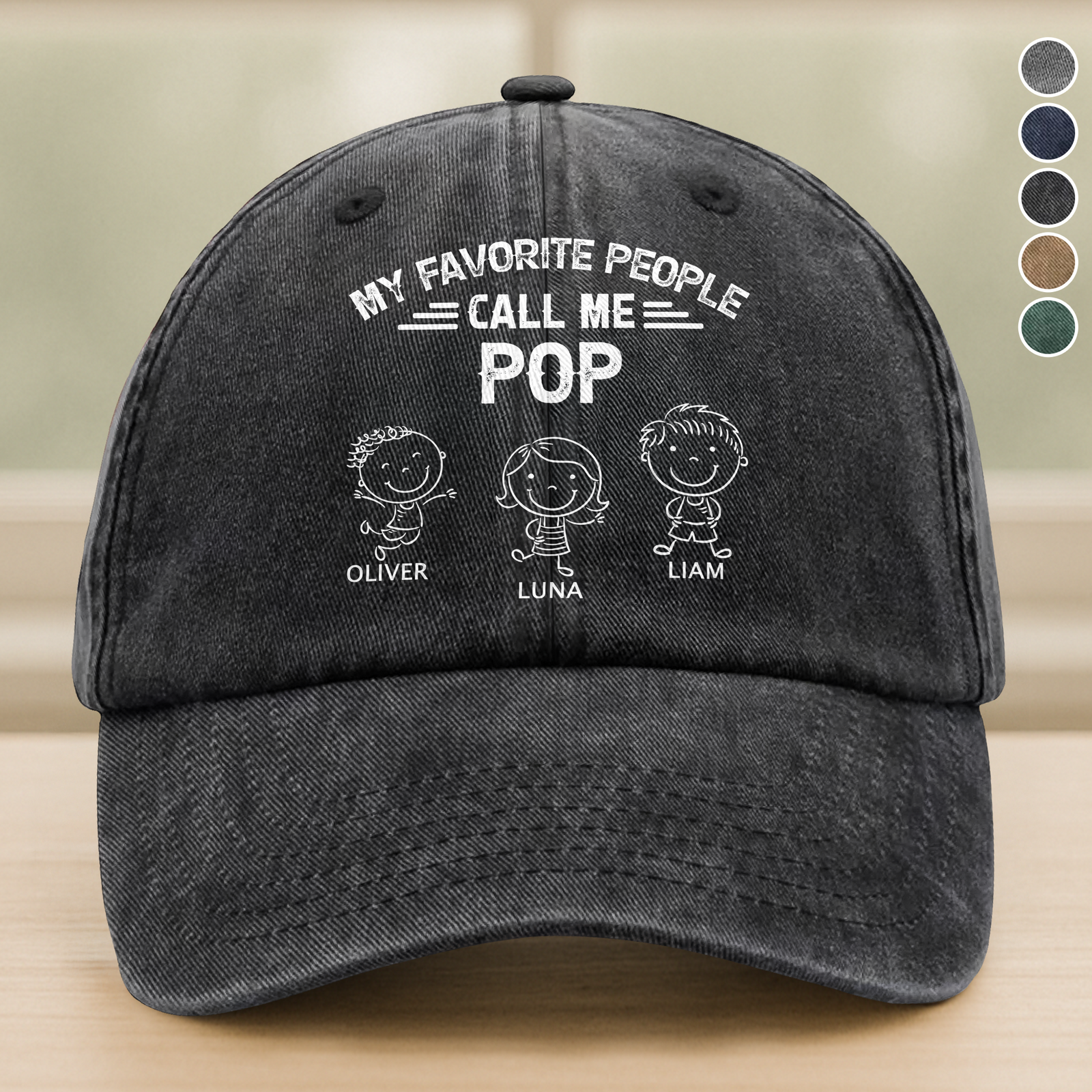 My Favorite People Call Me Papa Kid Stick Figures - Personalized Vintage Washed Denim Cap HO82 900418