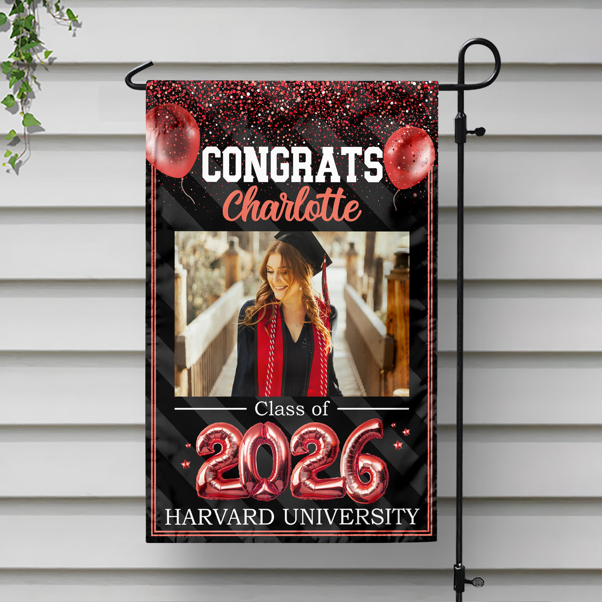 Custom Photo Congrats 2026 Multicolor Glitter Balloon Graduation Garden Flag HA75 920460