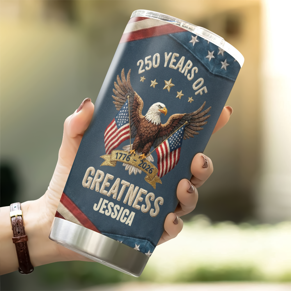 Personalized 250th Anniversary USA Patriotic Faux Pattern Fat Tumbler HO82 901302