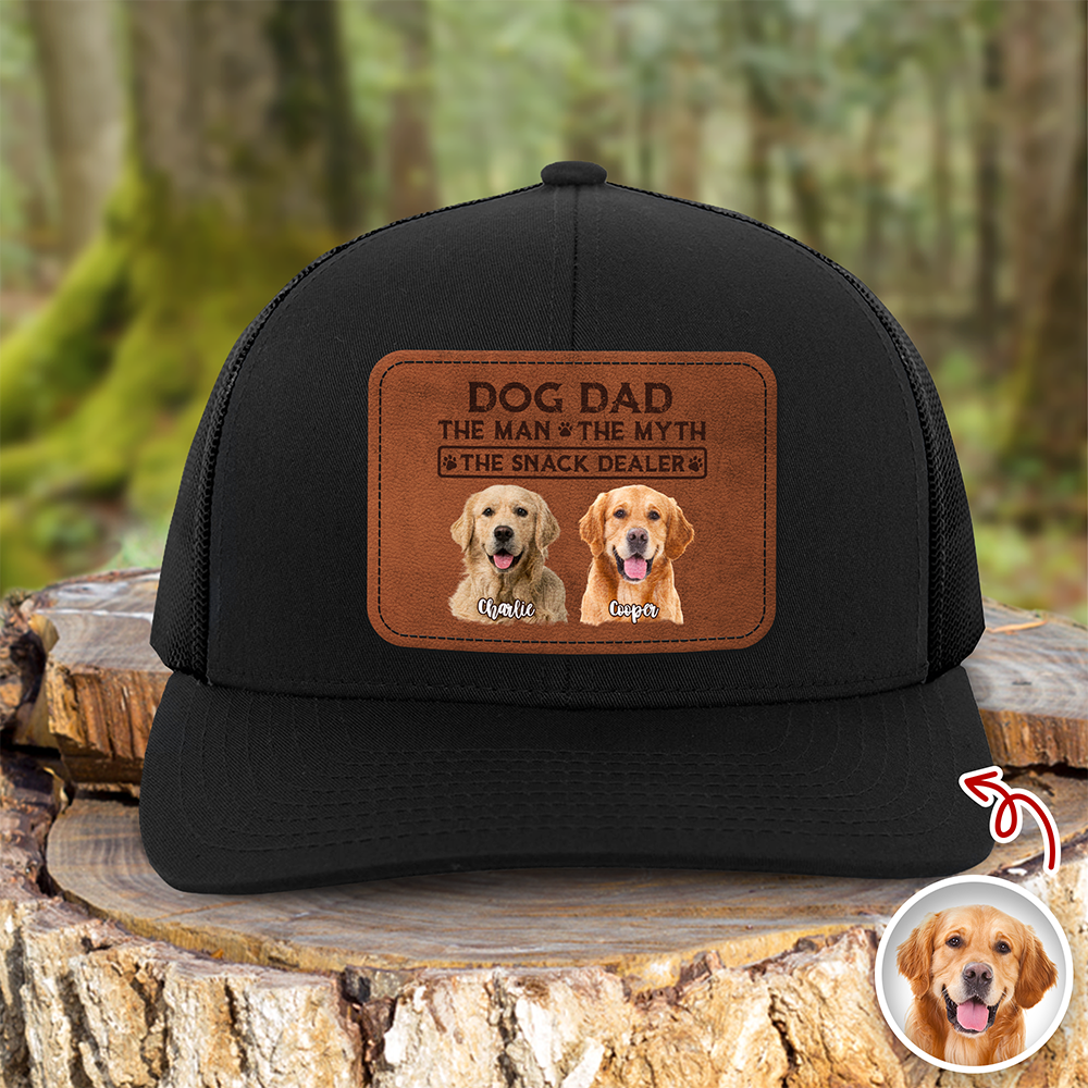 Custom Photo Dog Dad The Man The Myth The Snack Dealer Leather Patch Hat HO82 902428