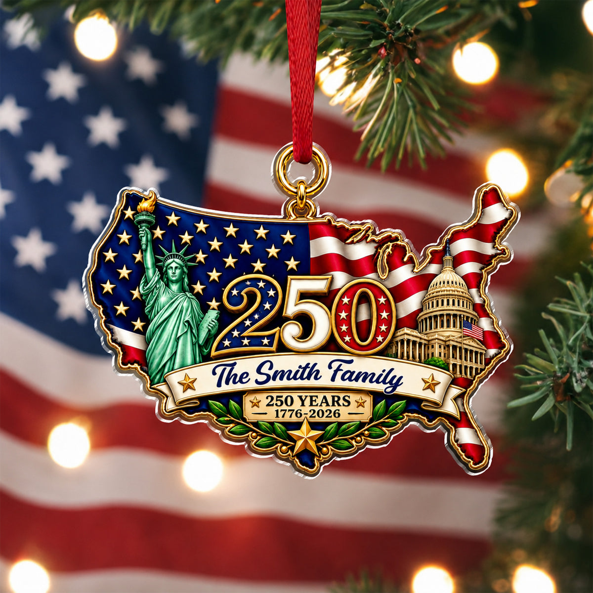 Custom Family Name Celebrate USA 250th Anniversary Acrylic Ornament CH07 180358