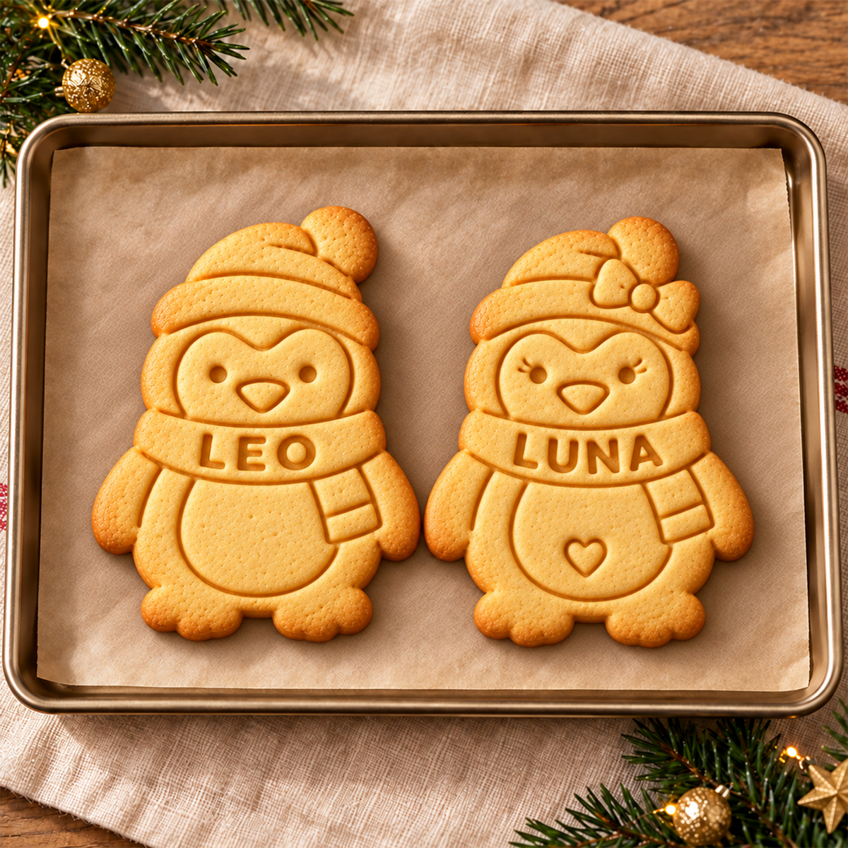 Custom Name Christmas Penguin Shaped Cookie Stamp CH07 181094
