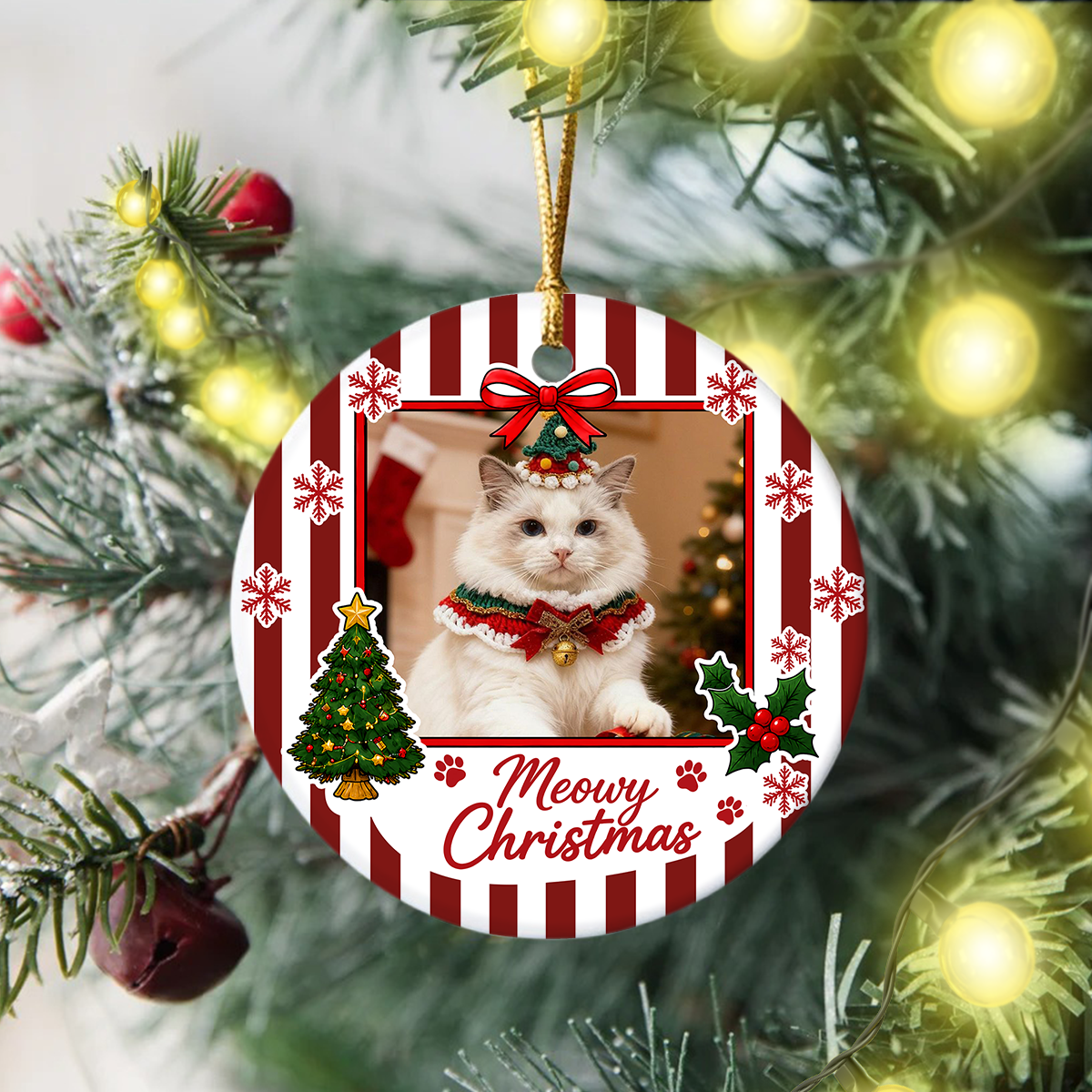 Custom Dog Cat Photo Merry Christmas Ceramic Ornament, Personalized Gift For Pet Lovers HA75 919144