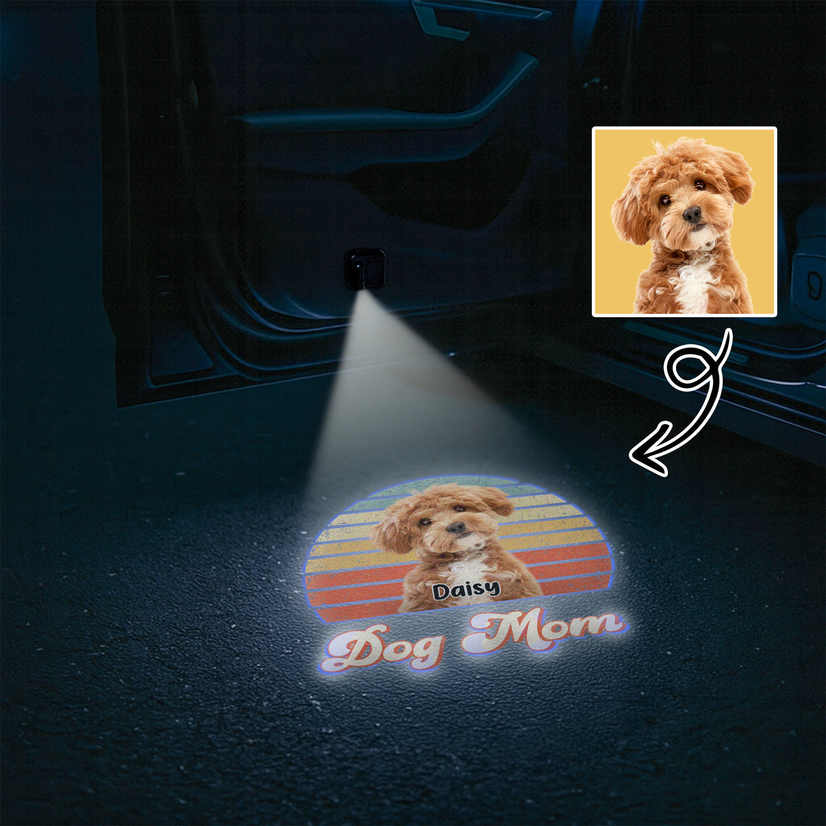 Custom Dog Photo Retro Sunset Dog Dad Car Door Projector Light CH07 896434