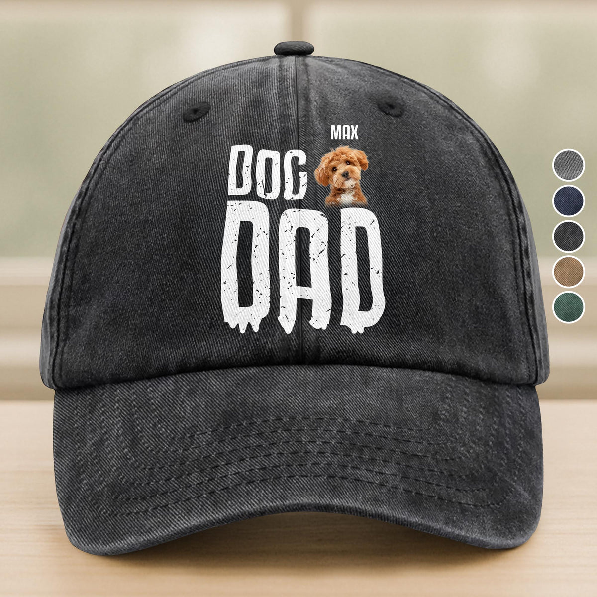 Custom Pet Photo Sleeping On Dad Washed Denim Baseball Cap For Dog And Cat Lovers LM32 895065