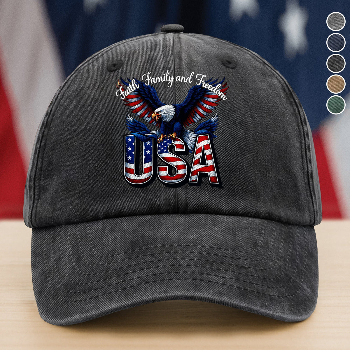 Faith, Family & Freedom America 250 Years Washed Denim Baseball Cap LM32 897353