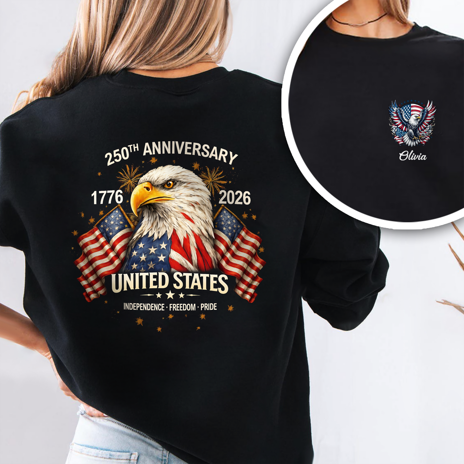Custom Name 250th Anniversary United States 1776–2026 Eagle Back & Front Dark Shirt HO82 902106