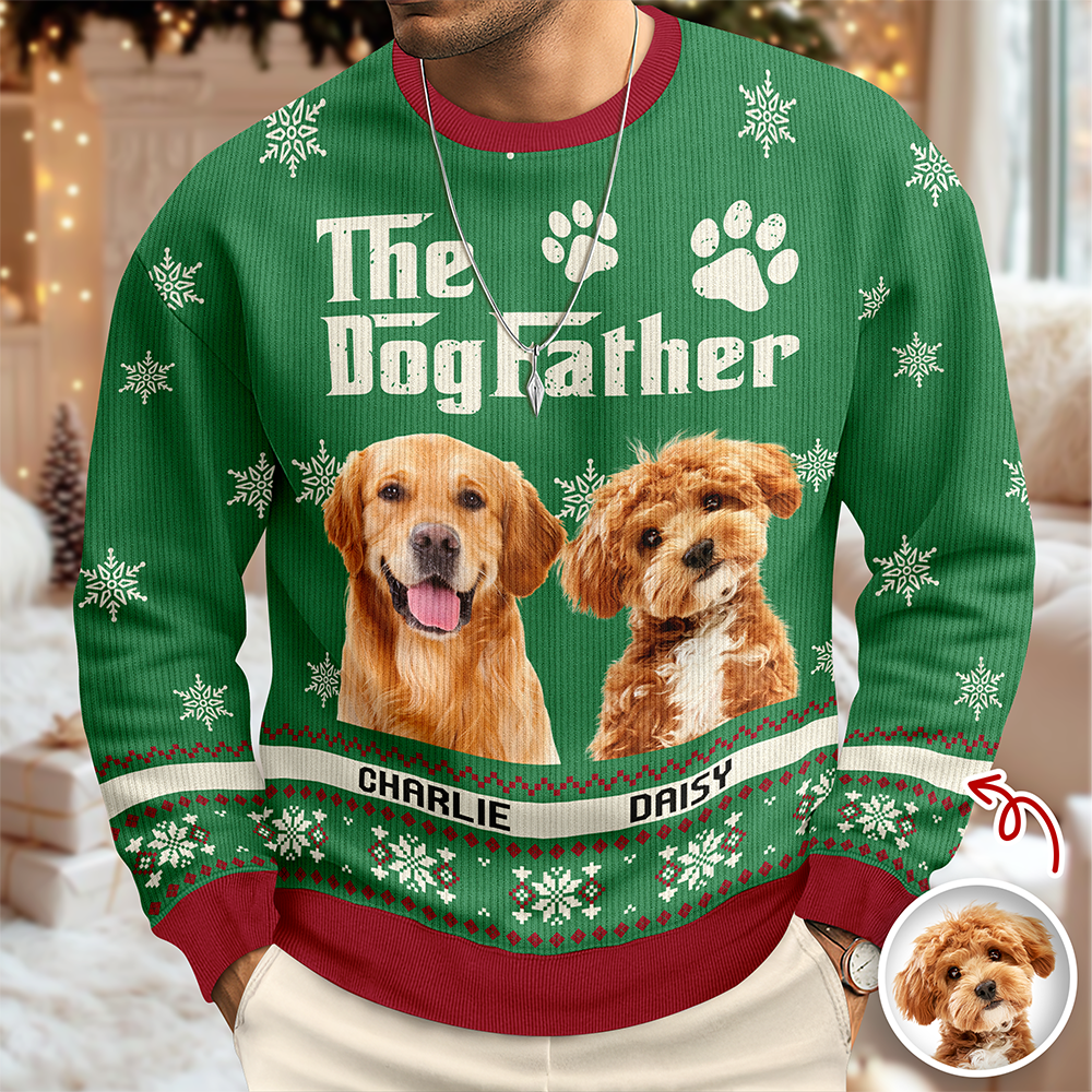 Custom Photo The Dogfather - Personalized Christmas Ugly Sweater CH07 896678