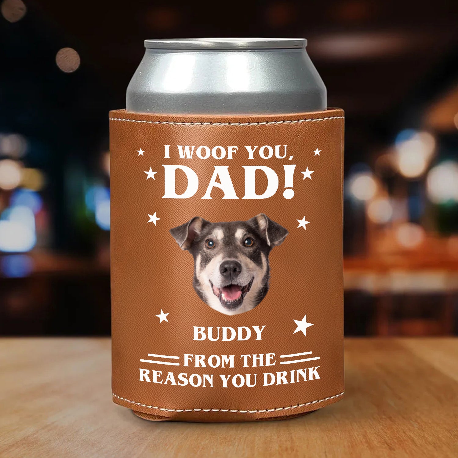 Custom Photo We Woof You Dog Leather Can Cooler Holder HO82 894090