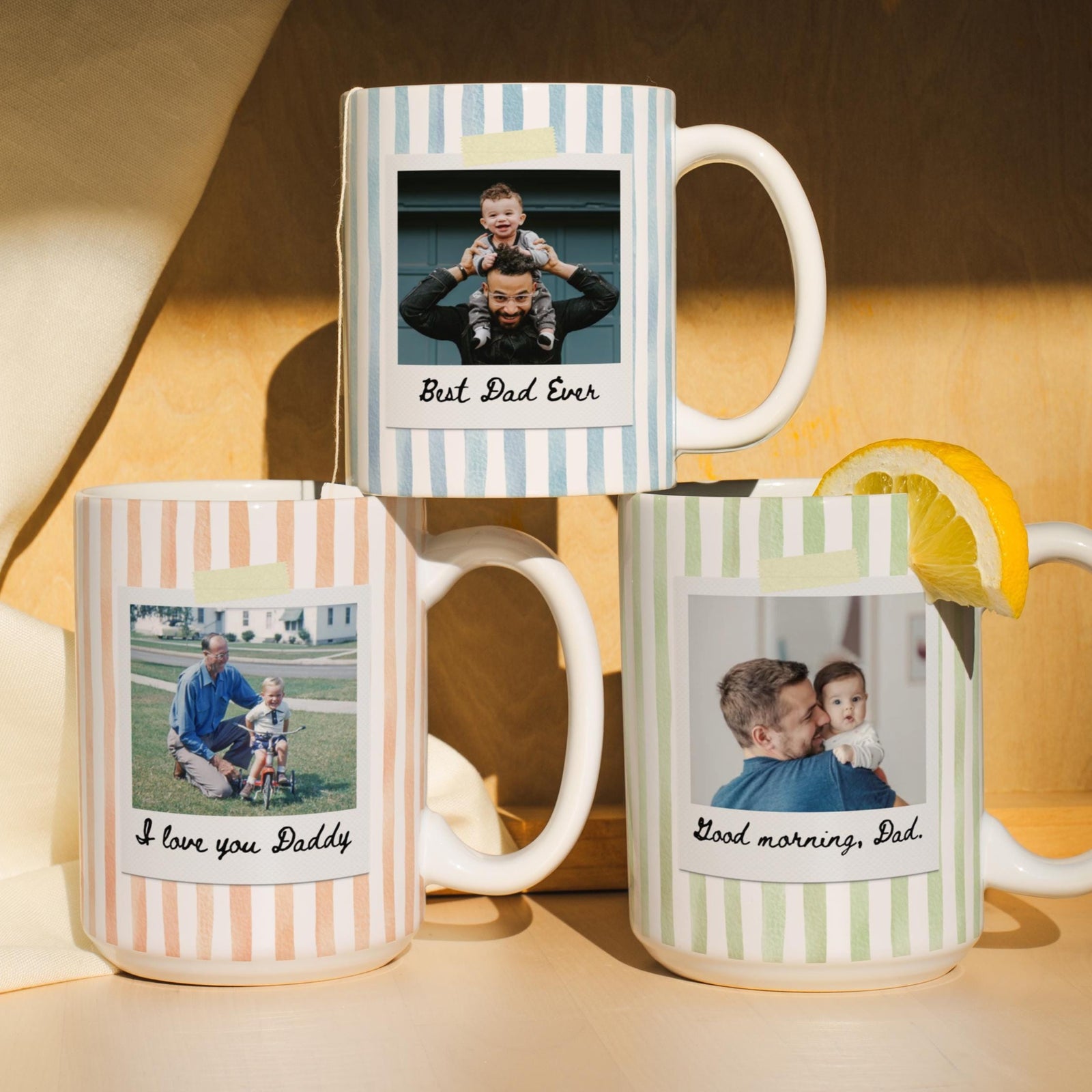 Custom Photo Father and Son Striped Mug for Dad, Grandpa New Dad Gift LM32 669199