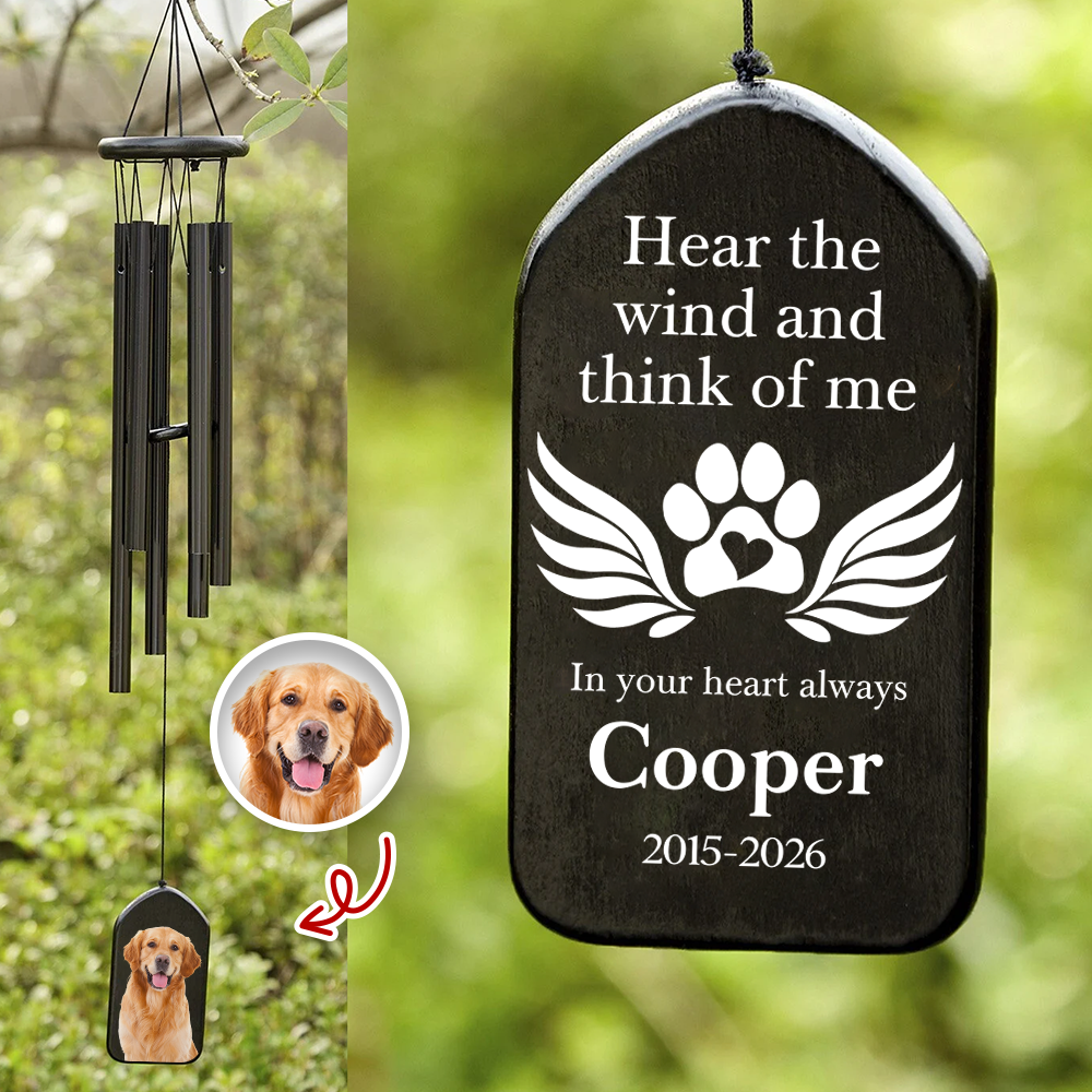 Personalized Pet Memorial Wind Chimes – Custom Photo Pet Loss Gift, In Loving Memory Outdoor Hanging Decor LM32 669523