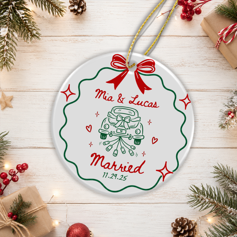 Personalized Couple Names & Date Engaged Christmas Ceramic Ornament Gift for Couples HO82 903586